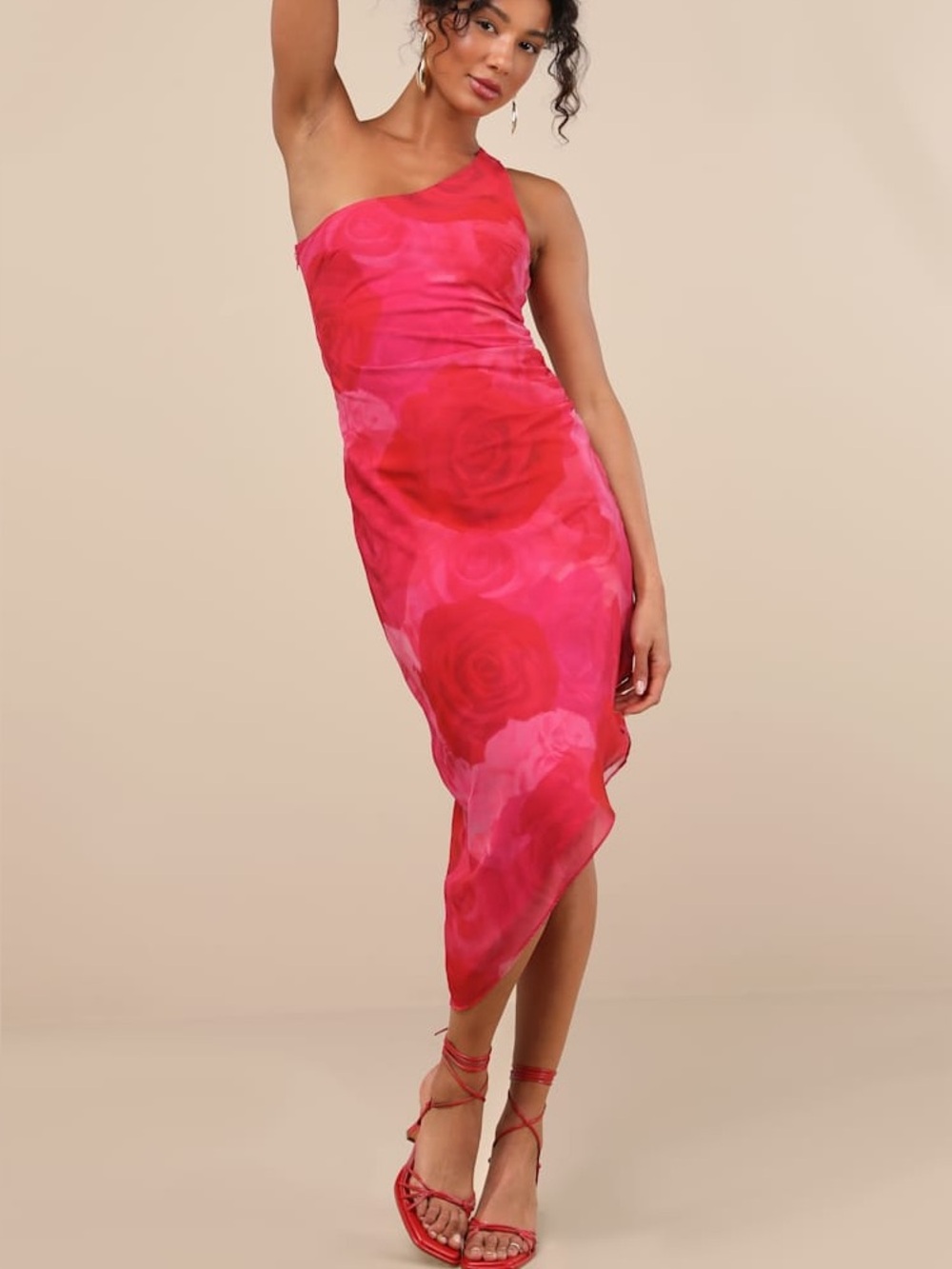 NWT LULU'S pretty seren asymmetrical mesh rushed bodycon dress XS - Picture 2 of 13